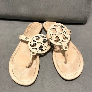 Tory Burch White Ivory Leather Miller Sandal- 40